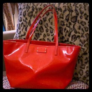 Kate Spade red patten leather tote bag